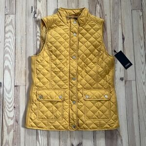 nwt JONES NEW YORK Womens Quilted Vest Mustard Yellow Snap Front Pockets medium
